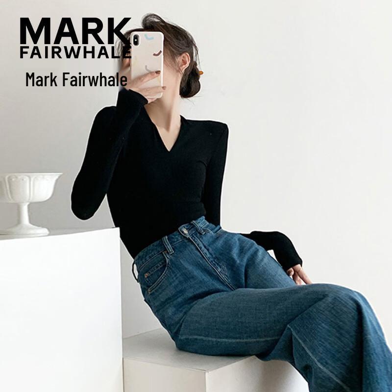 Mark Fairwhale Women's V-Neck Long Sleeve Slim Fit T-Shirt