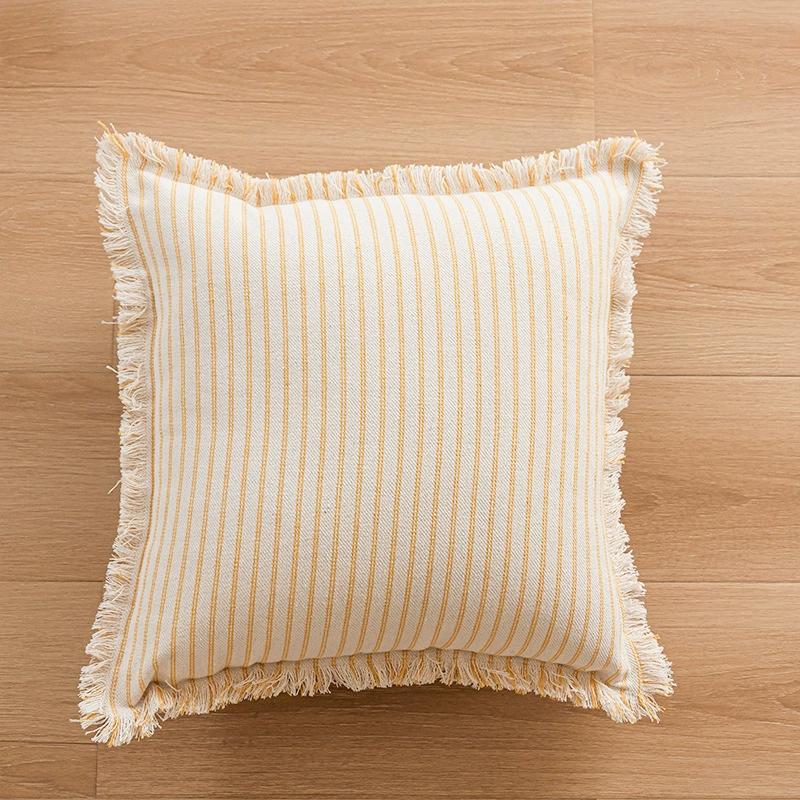 Throw Pillow Covers Set of 2 Striped Fringe Pillow Cover Farmhouse Cushion Covers with Tassel Neutral Boho Pillowcase for Couch