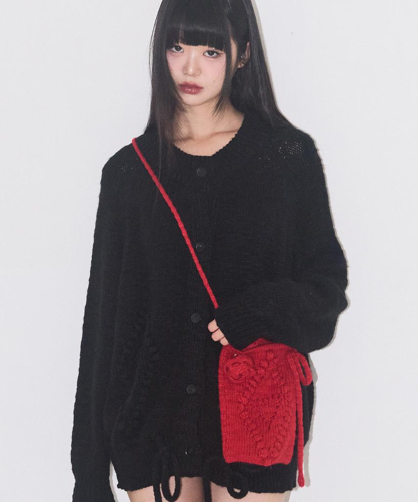 Illigo Fleur Diamond Knit Crossbody Bag Red