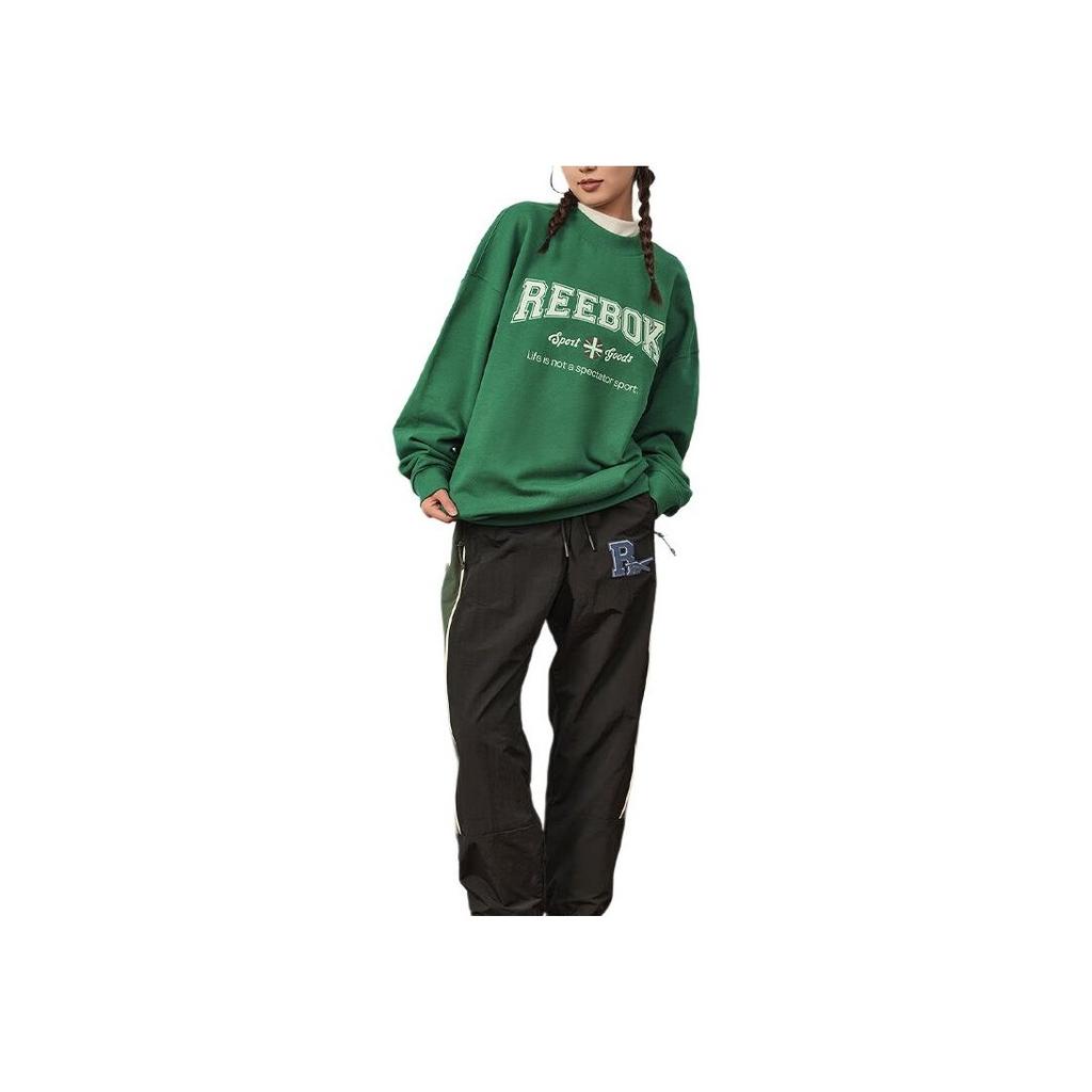 Reebok Letter Print Knit Loose Crewneck Pullover American Vintage Sweatshirt Unisex sweatshirt Dark-Green 23FRC353UGL1