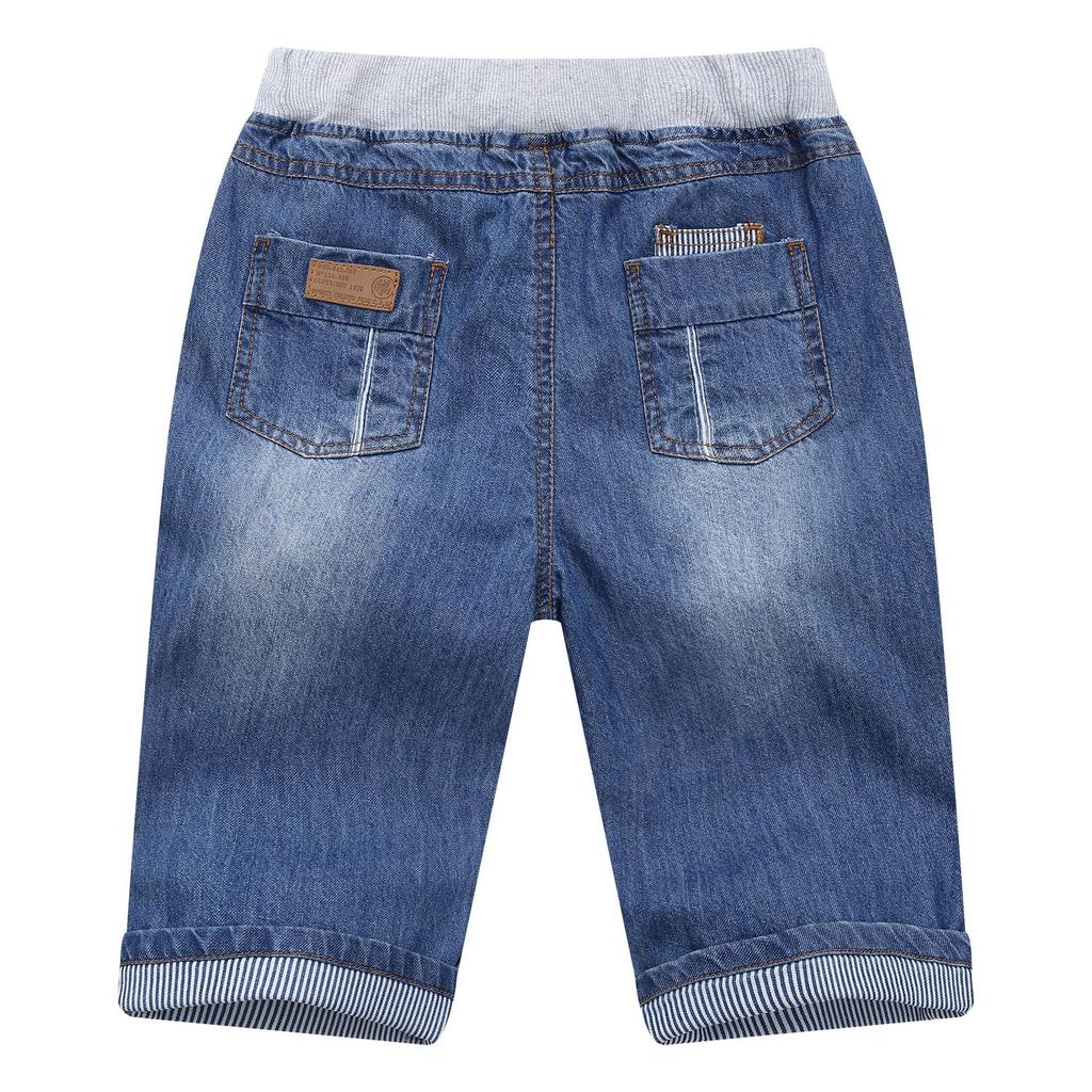 Letní chlapecké džínové kraťasy s potiskem a výšivkou, mřížkované dětské džínové kraťasy pro dospívající chlapce