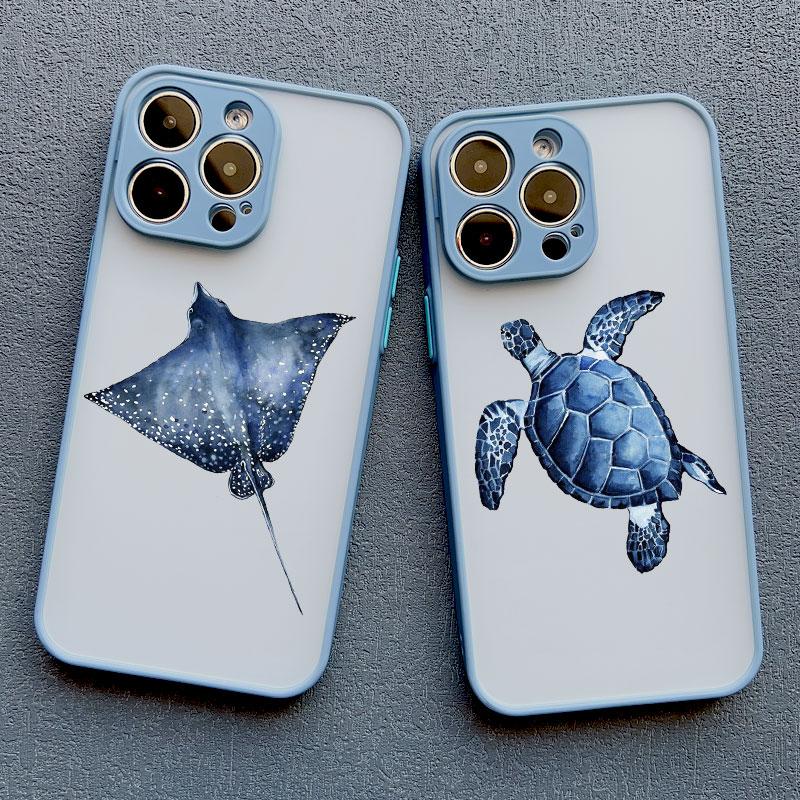 Cool Ocean Turtle Phone Case For iPhone 16 11 12 13 Pro Max Mini 15 14 Pro Max 7 8 Plus X XR Sea Blue Turtle Design Covers