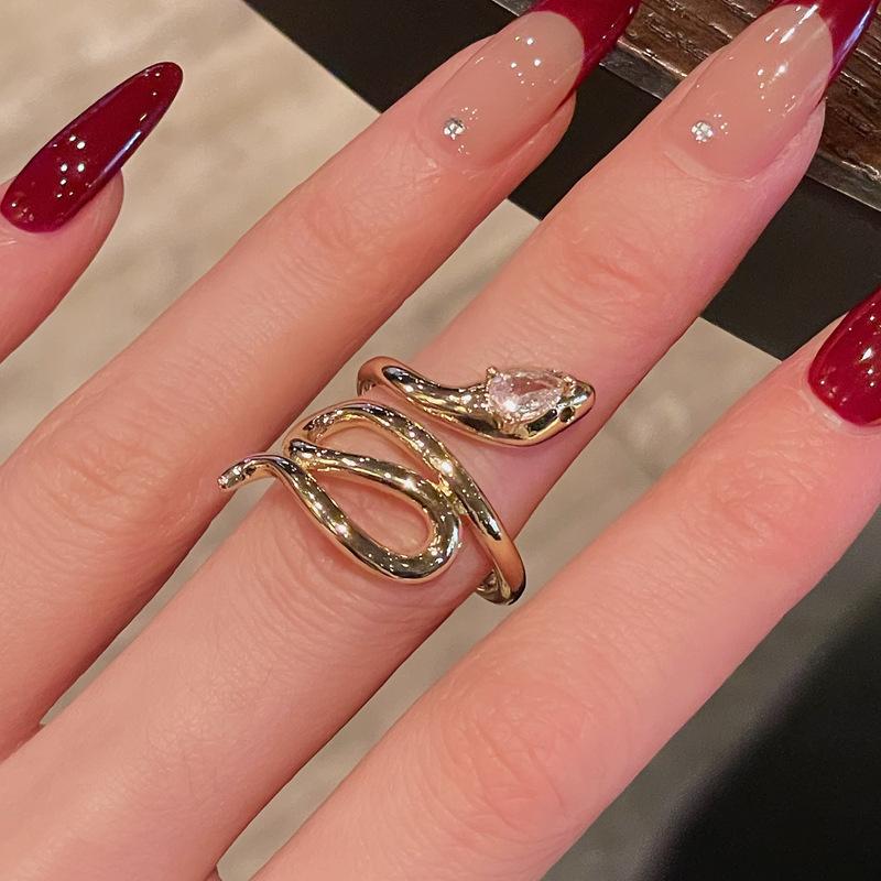 Medieval Retro Fashion Gold Serpentine Open Ring Elegant Exquisite Zircon Personalized Accessories Women