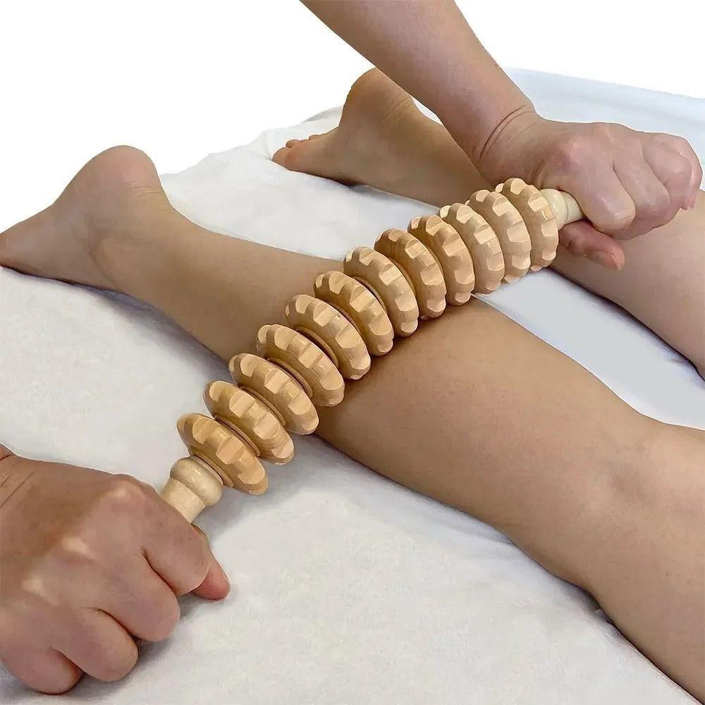 Wood Grooved Gear Wooden Massage Roller 12 Rollers Trigger Point Massager  Legs
