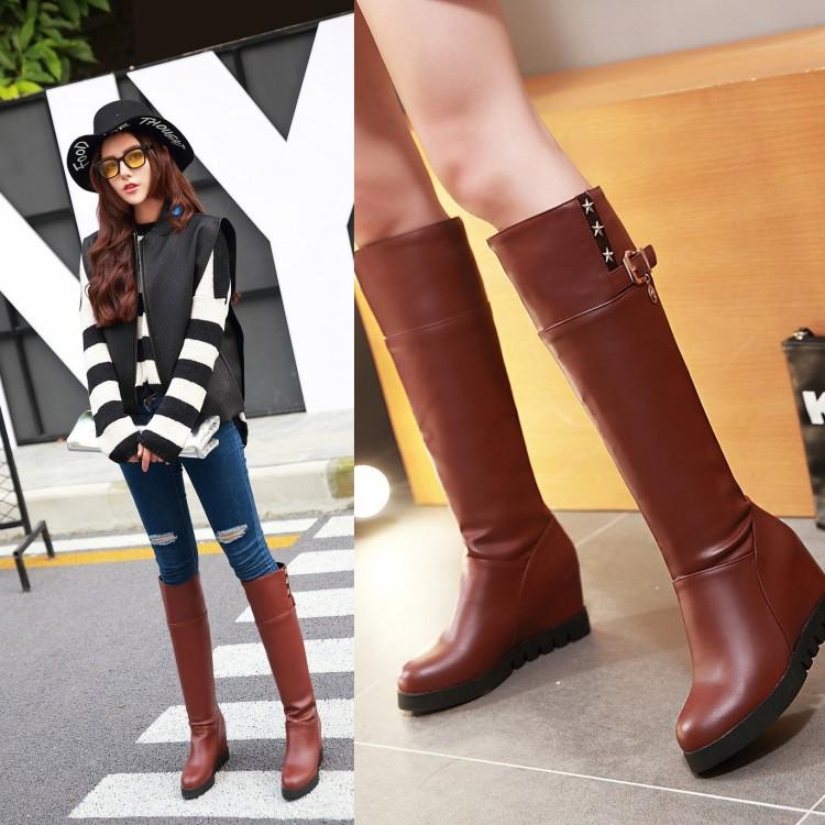 

Новые модные водонепроницаемые рыцарские сапоги на толстой подошве на наклонном каблуке и платформе