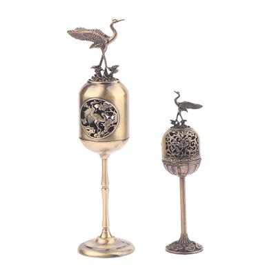 Metal Standing Crane Hollow Lamp Sandalwood Fragrance Censer Smoking Backflow Incense Holder Tea House Ornaments Home Decor