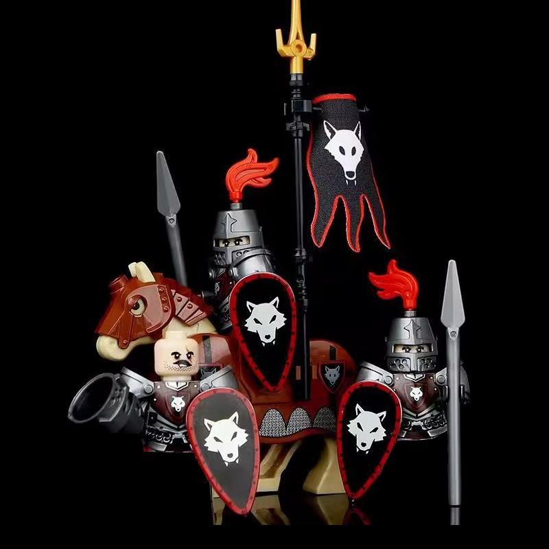 MOC Building Blocks Medieval Character Accessories Warhorses Militiamen Dragons Castles Knights Brick Gifts Toy Helmets Shields