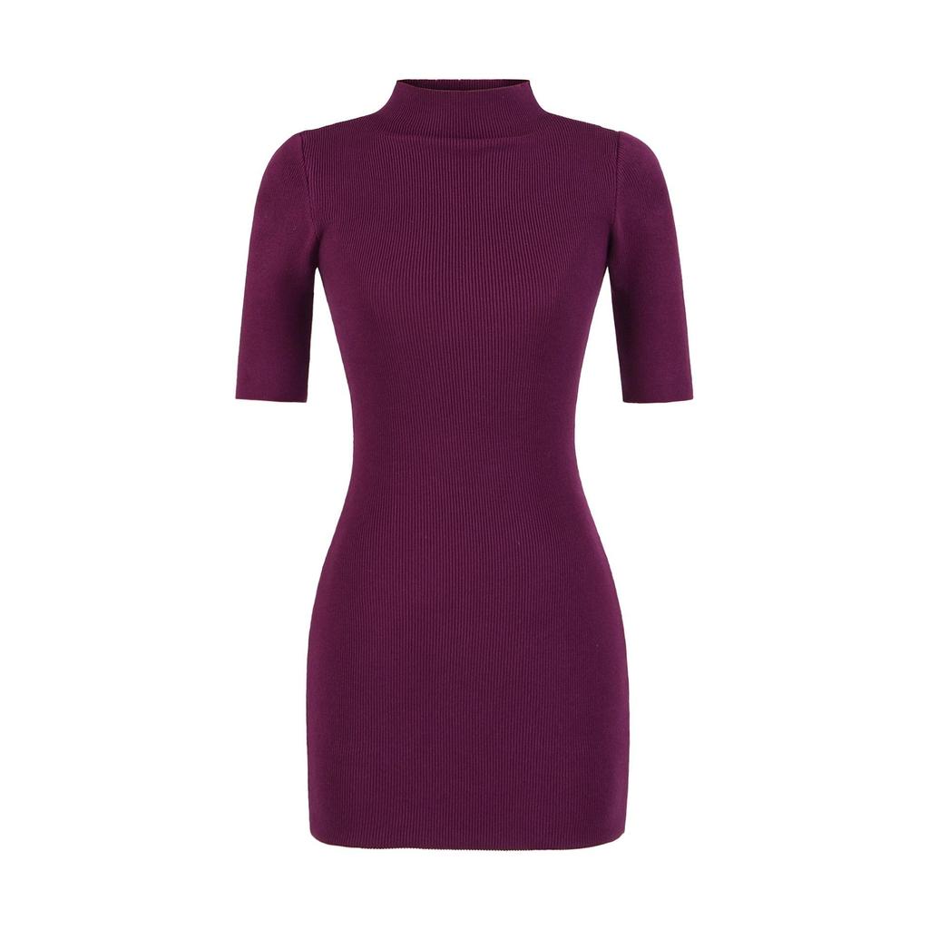 American Spicy Girl Sexy Half-High Collar Mini Dress with Waist-Cinched A-Line Skirt and Five-Point Sleeves