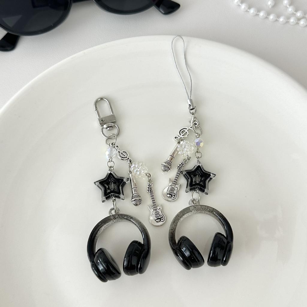 Glitter Earphone-shaped Cute Star Guitar Microphone Pendant Phone Chain Lanyard Girly Backpack Charms Bag Hanging Gifts Bag Charm