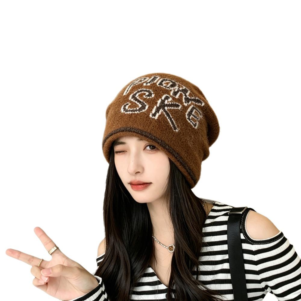 Jacquard Letter Beanie Knitted Hat Windproof Bucket Hat Versatile Beanies Hat Autumn Winter