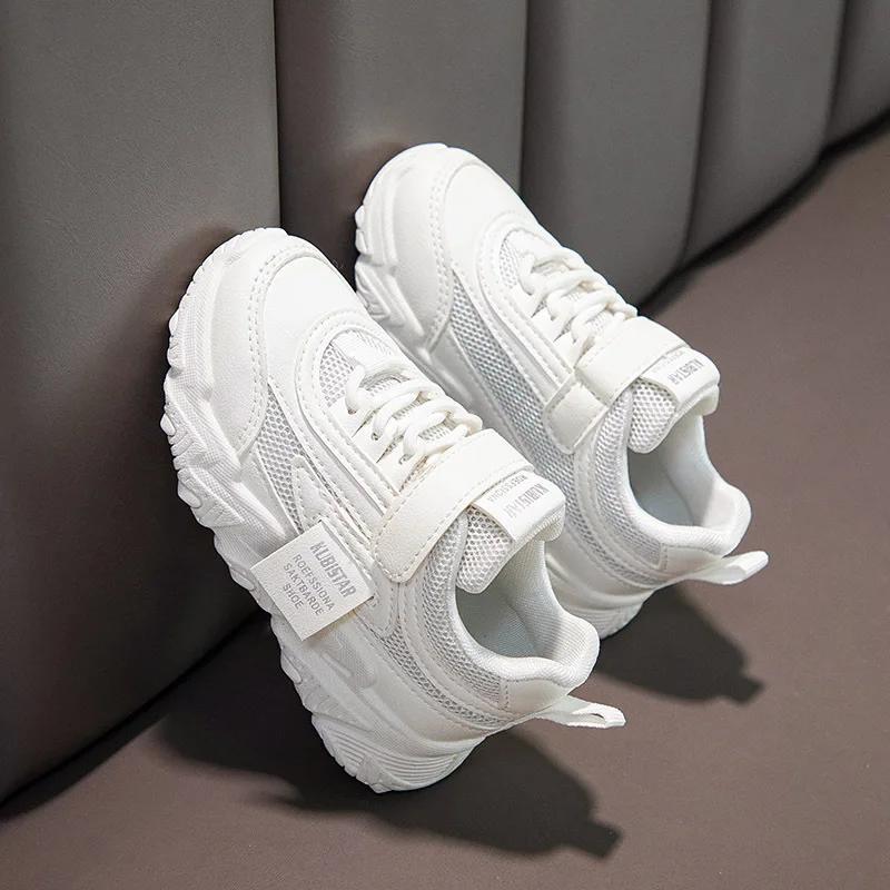 Spring Kids Sneakers Girls Casual Mesh Solid Pink Light Boys White Hook Loop Children Non Slip Sports Shoes