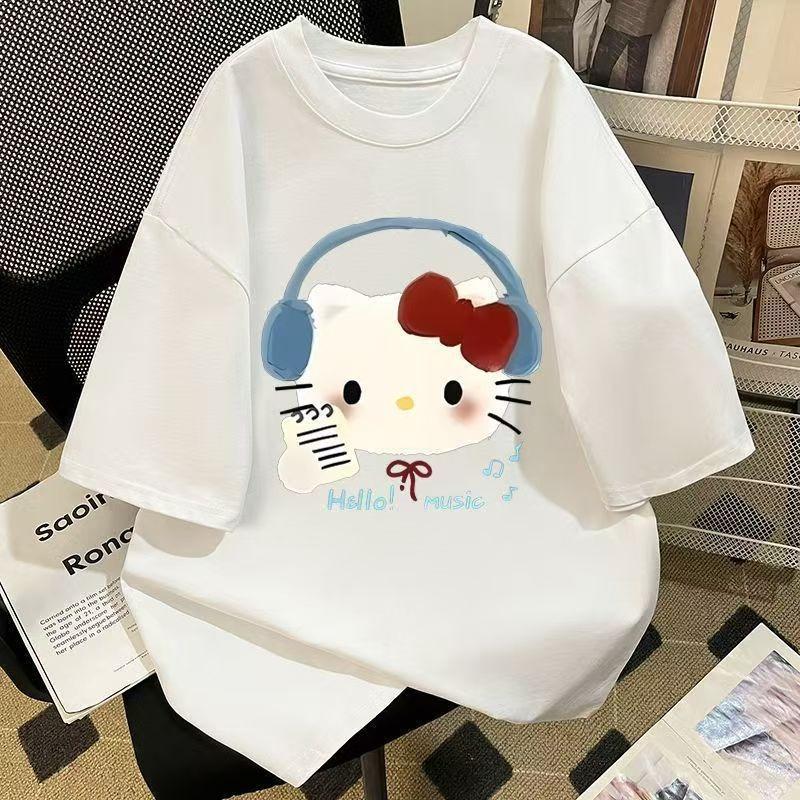 

Sanrios 2026 Summer New Collection HelloKitt Graffiti Cartoon Print Pure Cotton Breathable Womens ShortSleeved TShirt S