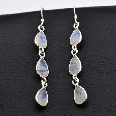 925 Sterling Silver Earring Drop & Dangle Earring Rainbow Moonstone Earring Silver Gemstone Earring Earring For Women Christmas Gift