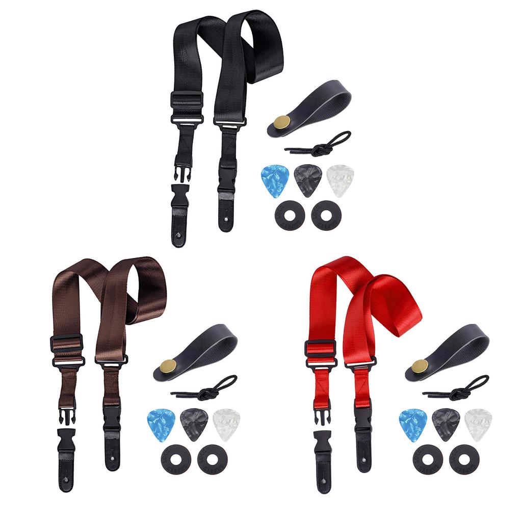 Leather Ends Guitar Strap Replacement Set Vintage Guitar Strap with Picks Guitar Strap Acoustic Folk Guitar Belt Strap