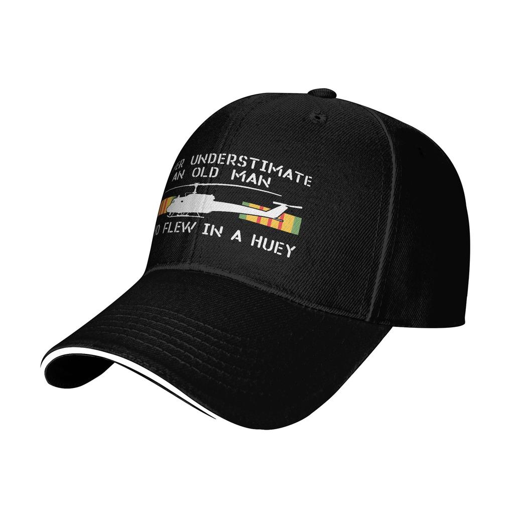 Summer Casual Baseball Cap NEVER UNDERSTIMATE AN OLD MAN WHO FLEW IN A UH-1 HUEY Sport Hats For Sunscreen Fitted Baseball Caps