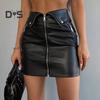 Punk Stil Frauen Winter Mini Rock Hohe Taille Taschen Zipper Verschluss Kurzen Rock Slim Fit Hüfte Gewickelt Sexy Faux leder Rock
