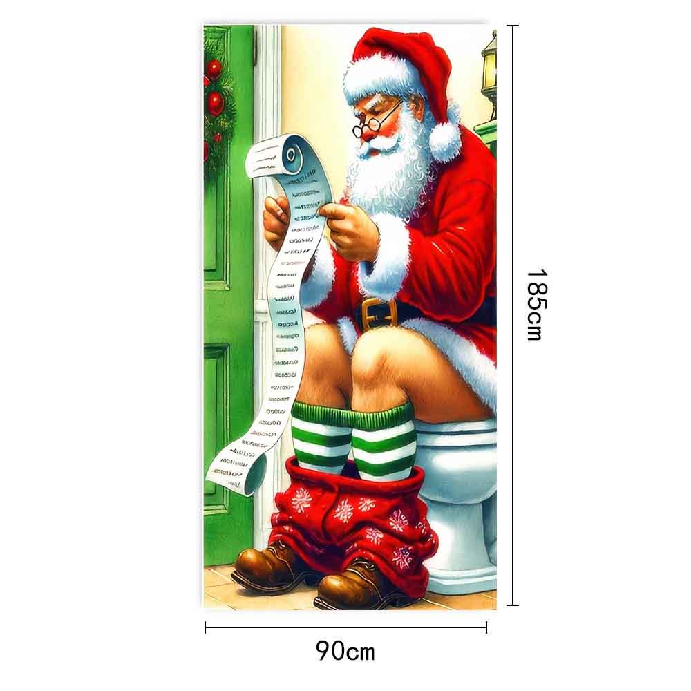 Large Santa Claus Christmas Door Cover 2025 Xmas Outdoor Decoration Funny Santa Hanging Backdrop for Home Porch Front Door