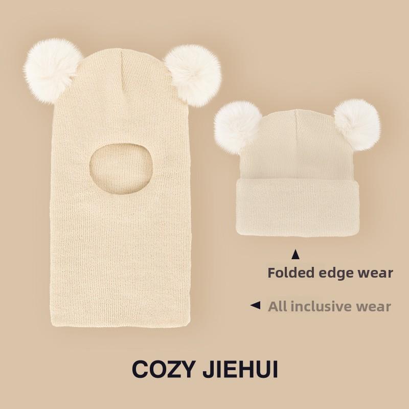 

Зимняя детская шапка со встроенным шарфом и бархатной защитой ушей, головной убор для мальчиков и девочек, вязаная пряжа, детский комбинезон