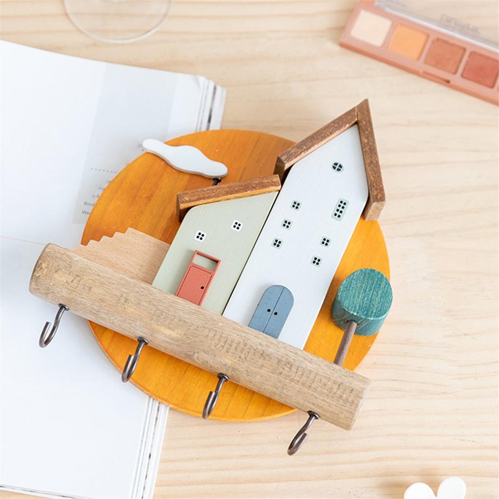 Cute Art Wooden Key Hook Wall Decorative Shelf Jewelry Hat Clothes Towel Small Items Storage Home Room Decoration Gift