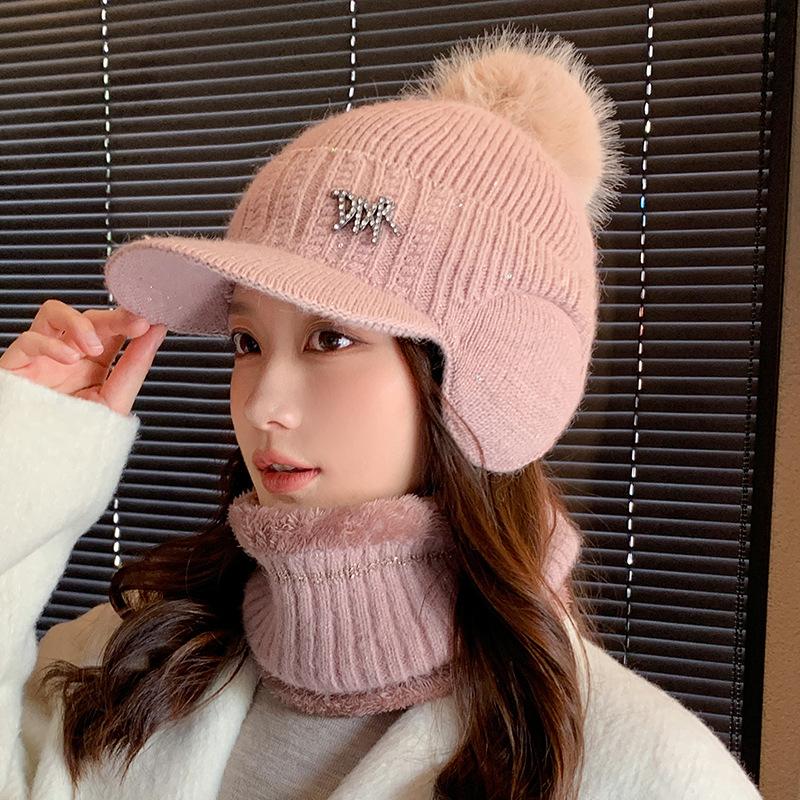 Rabbit Fur Hat Women's Autumn and Winter Fashion Fleece Warm Wool Hat Cycling Ear Protection Duck Tongue Knitted Hat
