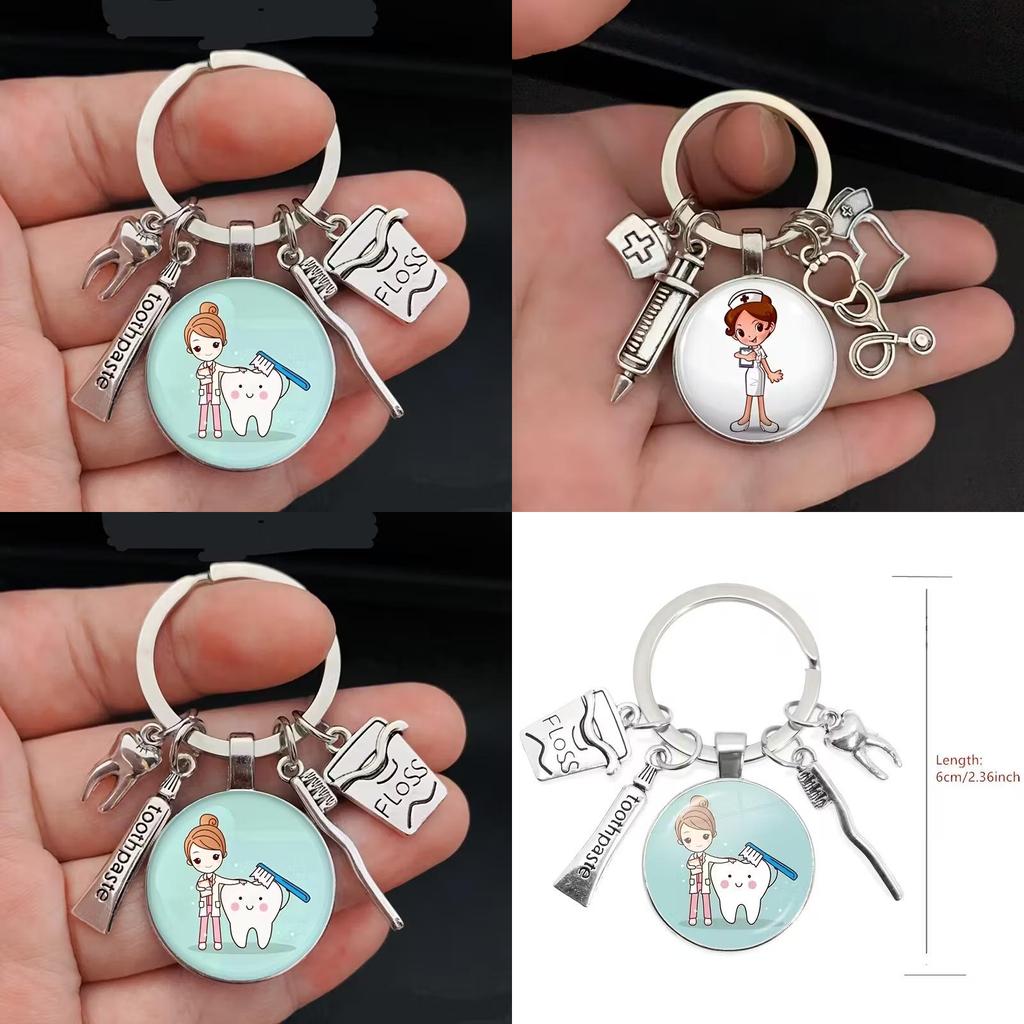 Zahnarzthelferin Schlüsselanhänger mit medizinischer Spritze und Stethoskop zum Geschenk und zur Feier
