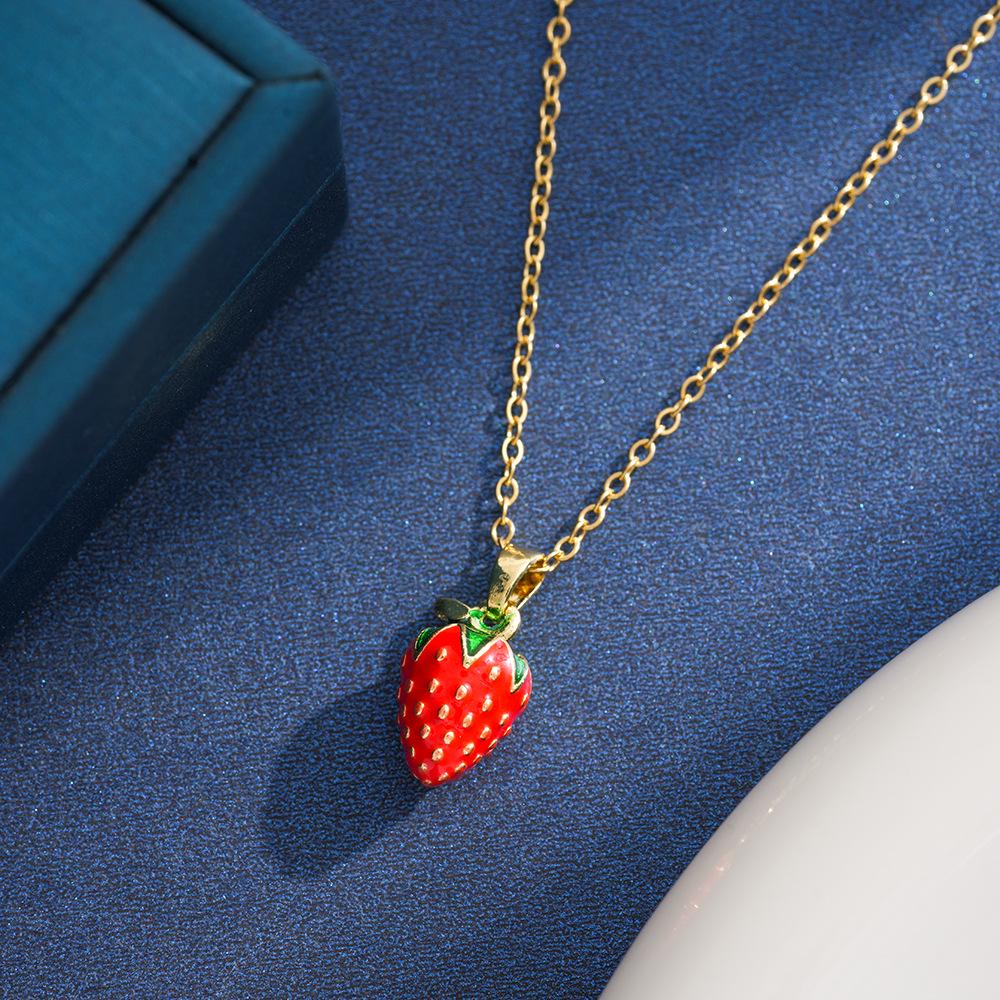 Fresh Pastoral Summer Fruit Heart Necklace for Women, Versatile Titanium Steel Clavicle Chain
