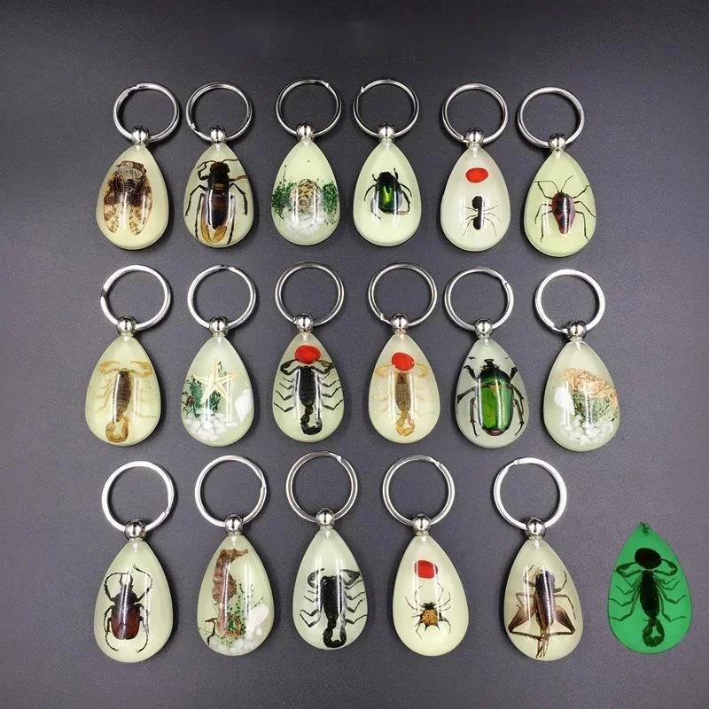 

1 шт. Новый брелок из смолы с насекомым, светящийся брелок с образцом насекомого скорпиона, случайный цвет, милый брелок