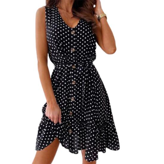 

Летнее платье без рукавов с высокой талией женское женское V-образным вырезом свободное платье для отпуска L чёрный