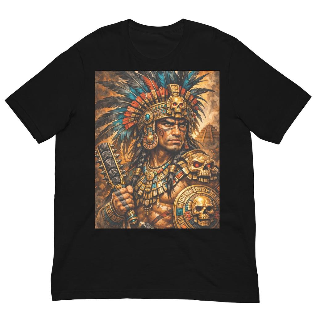 Aztec Skull Warrior T-Shirt, Ancient Tribal Fighter Shirt, Mesoamerican Warrior Graphic Tee