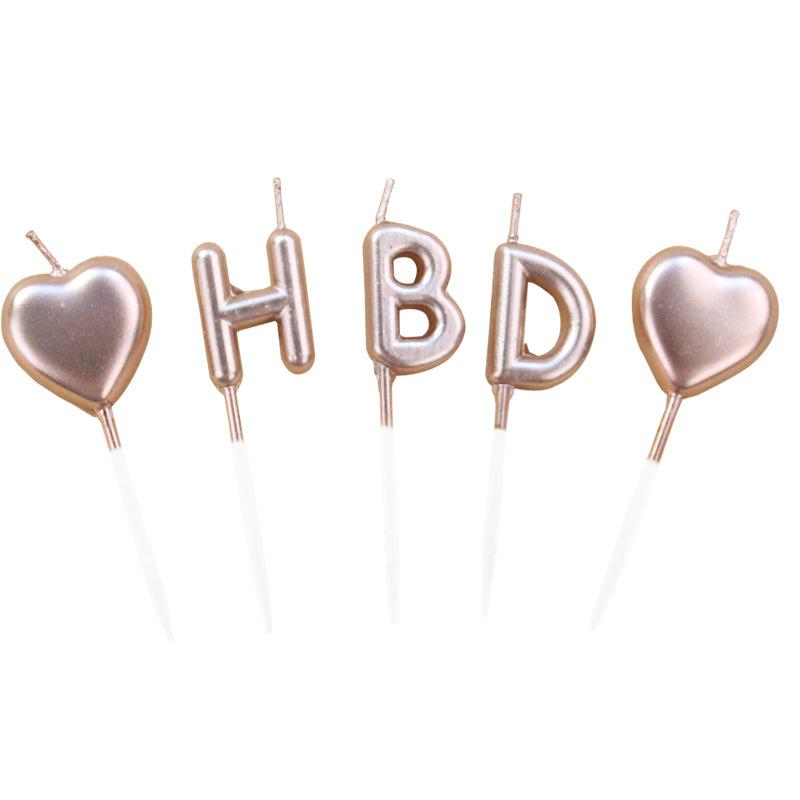 

Gold-plated Love Birthday Cake Candle Gold Silver English Initials HBD Baking Decoration Candle Gold HBD Candle