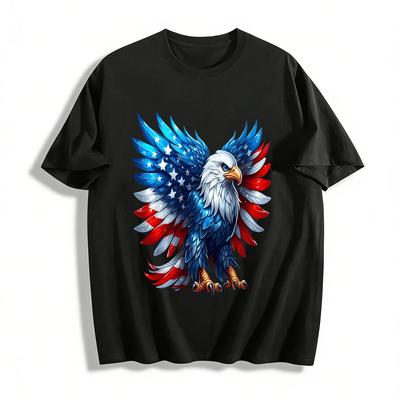 American Bald Eagle Stars and Stripes Print Casual T-Shirt Pure Cotton T-shirt