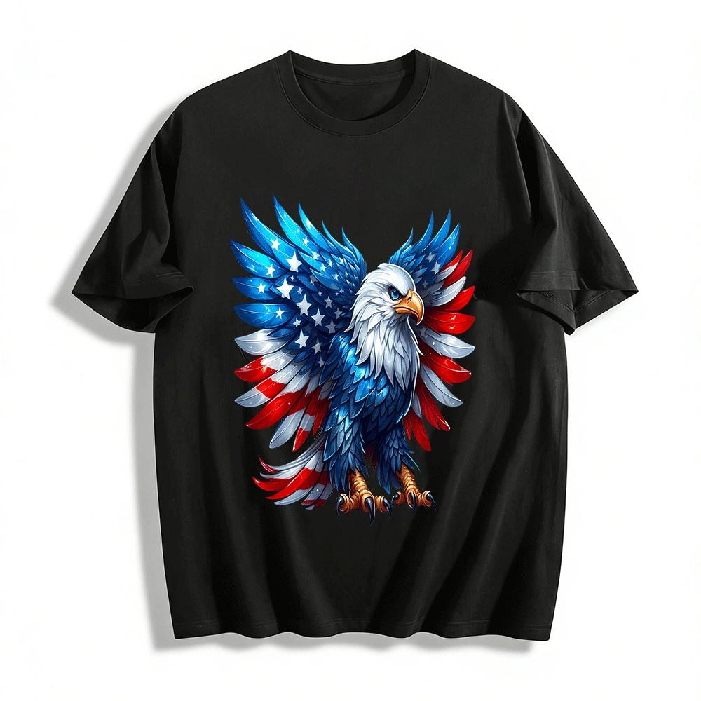 American Bald Eagle Stars and Stripes Print Casual T-Shirt Pure cotton T-shirt XXS