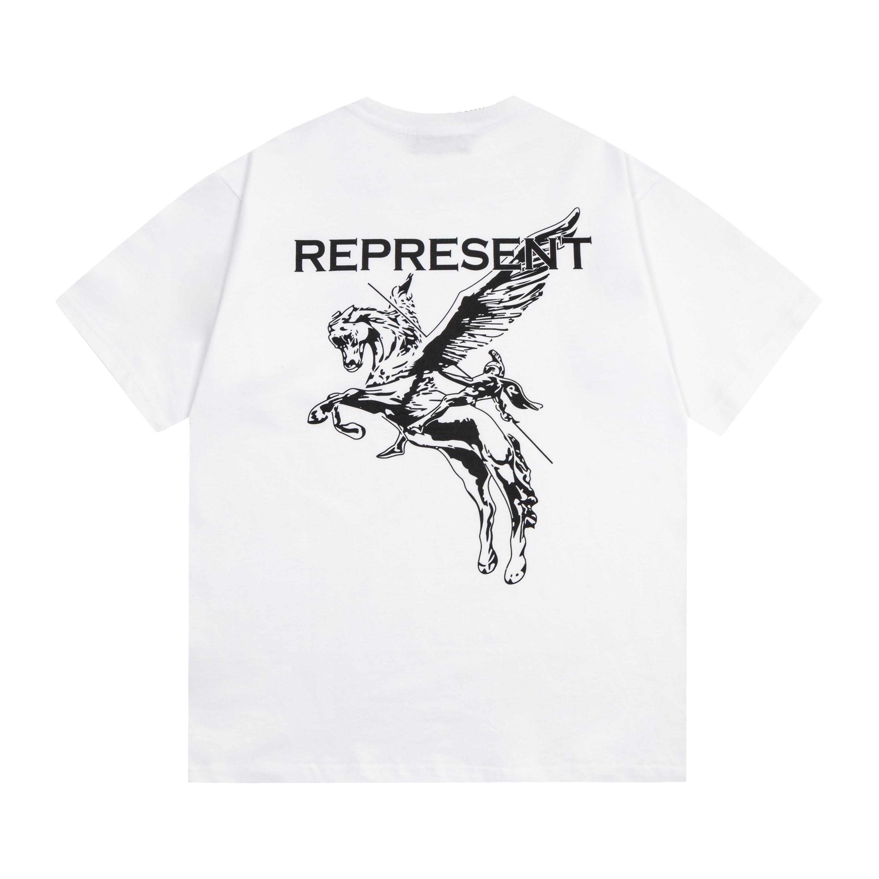 Summer Men s and Women s Represent Pegasus Warrior Print T-Shirt Streetwear Casual Tee S белый