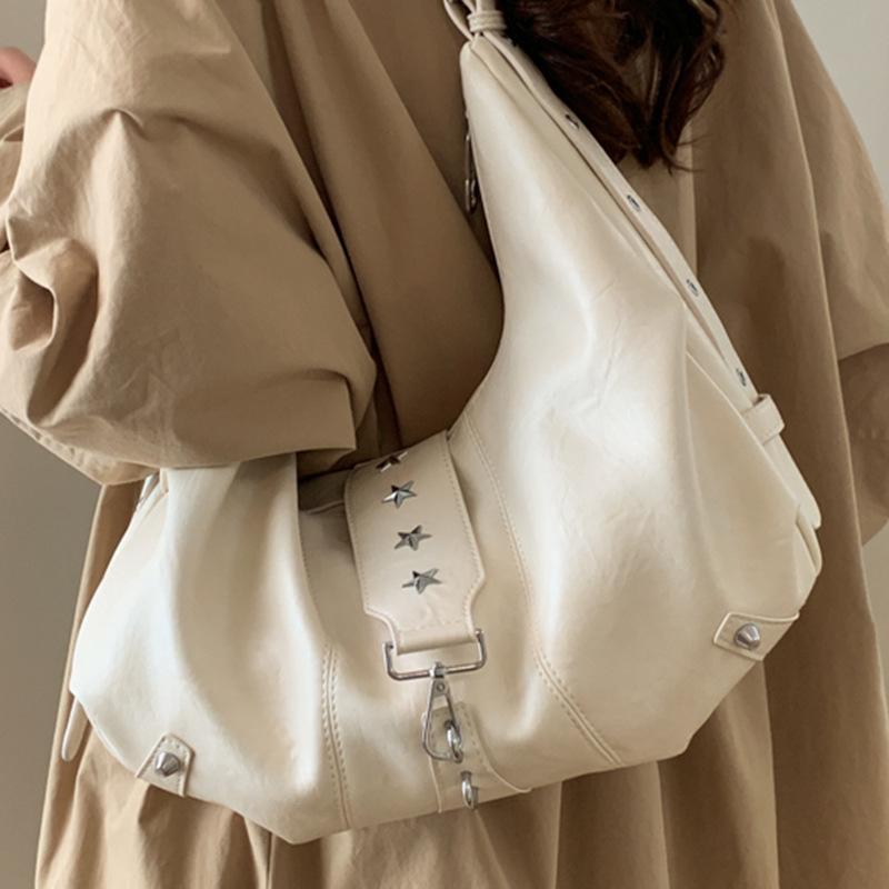 Niche tote bag retro texture casual large capacity shoulder bag soft leather lazy style high value fashionable bag women