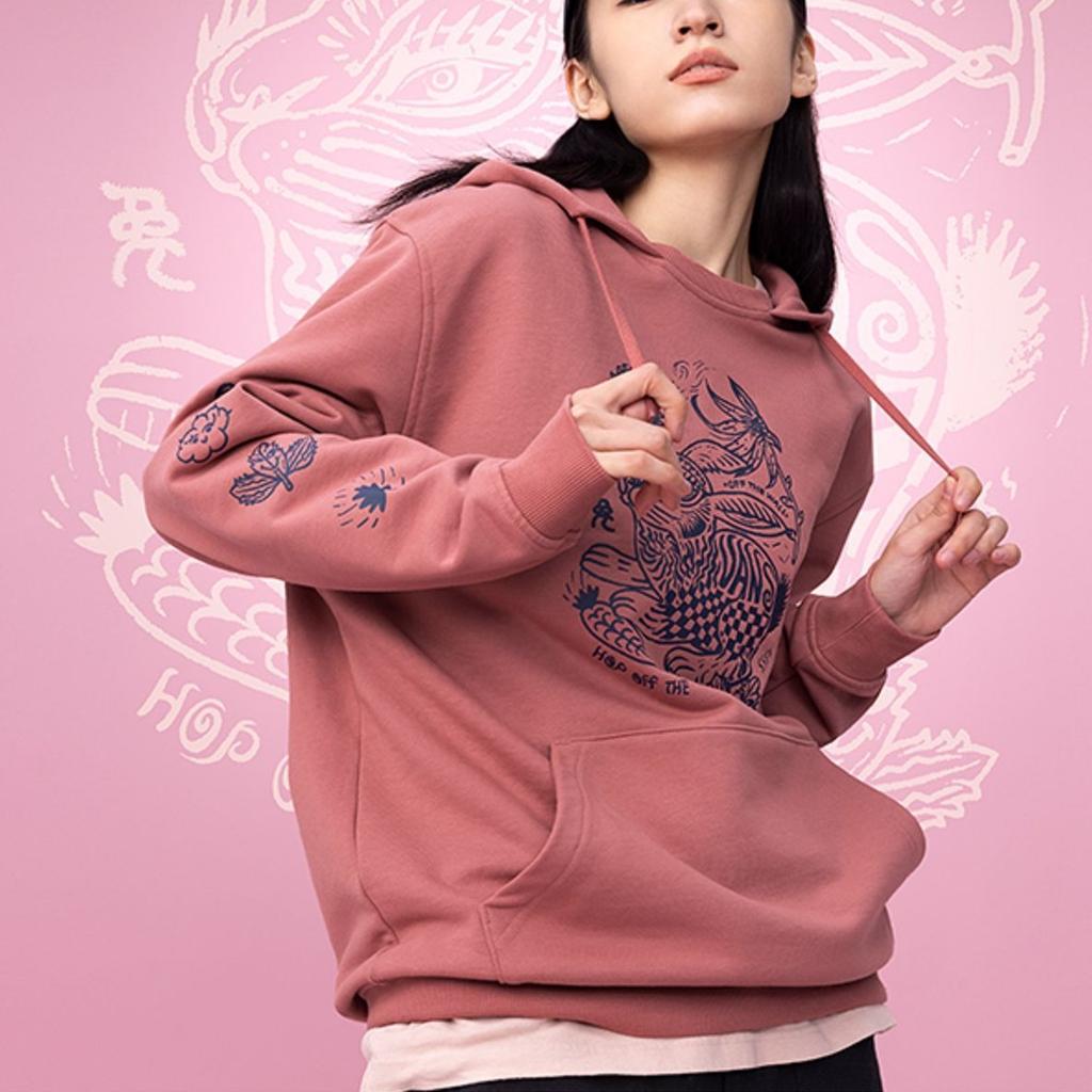 Vans Rabbit Print Hooded Long Sleeve Sweatshirt Women Tops Rose VN0008YABQU