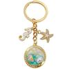 Ocean Drip Keychain: Green Starfish, Conch, Faux Pearl, Round Tag, Alloy Pendant