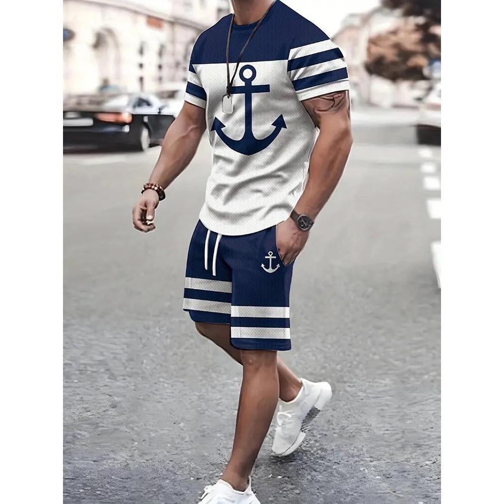 Summer Street Men's Suit Sportswear Men's Oversized Clothing 3D Print T-Shirt Shorts Men's Simple Clothing Fashion Suit