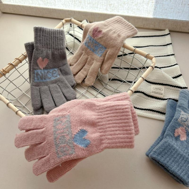 New autumn and winter warm imitation cashmere five-finger cold-proof sports women's cute warm cartoon gloves