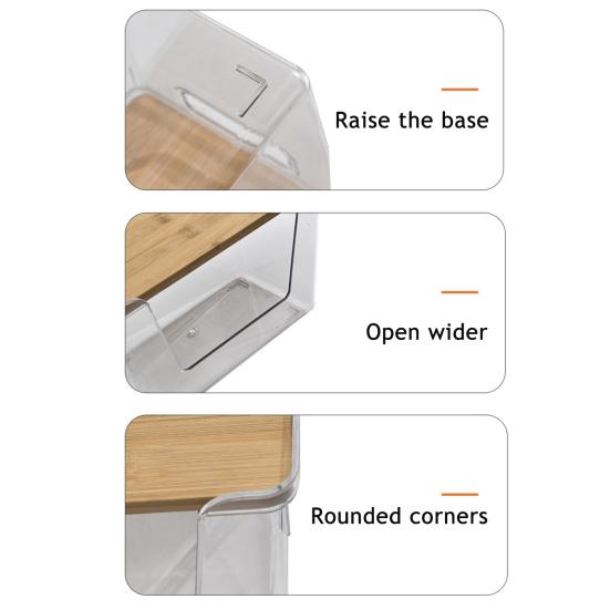 Kitchen Storage Containers with Wood Lid Transparent Plastic Pantry Organizer for Countertop Moisture Proof