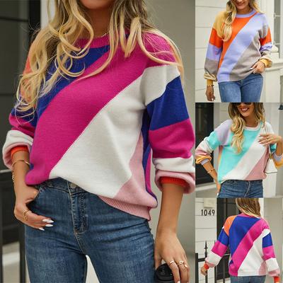 2023 Autumn/Winter Women's Sweater Striped Patchwork Fashion Crew-neck Sweater