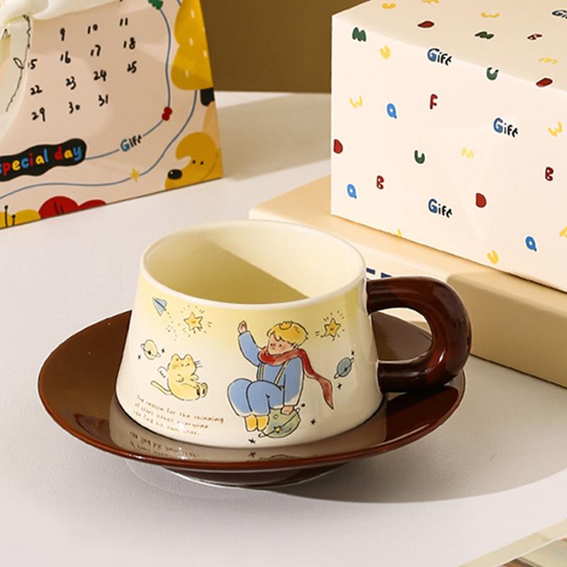 

Star Prince Cute Art Ceramic Coffee Cup Disc Set Gift High Precision Fresh Ceramic Cup Birthday Companion 401-500ml