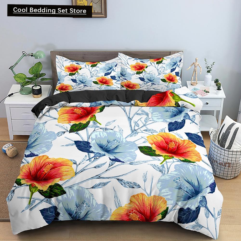 3D Sunflower King Queen Duvet Cover Yellow Flowers Bedding Set  Floral Green Leaves Comforter Cover 2/3pcs Polyester Quilt Cover