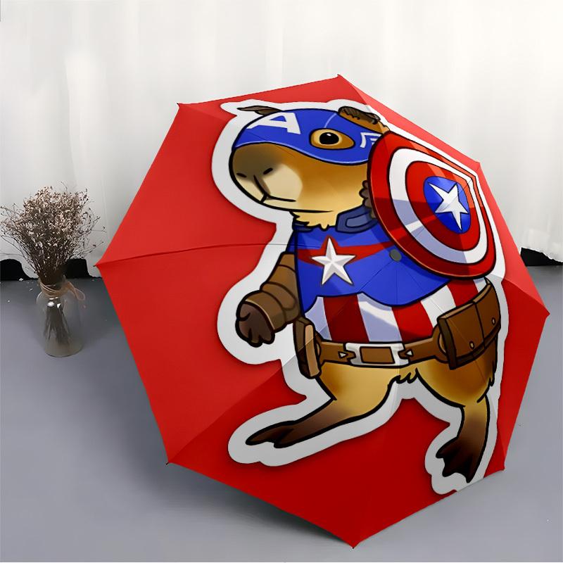 1pc Captain America Capybara Automatic Folding Umbrella - Portable Collapsible Design, 8-Rib Iron Frame Yy251209063