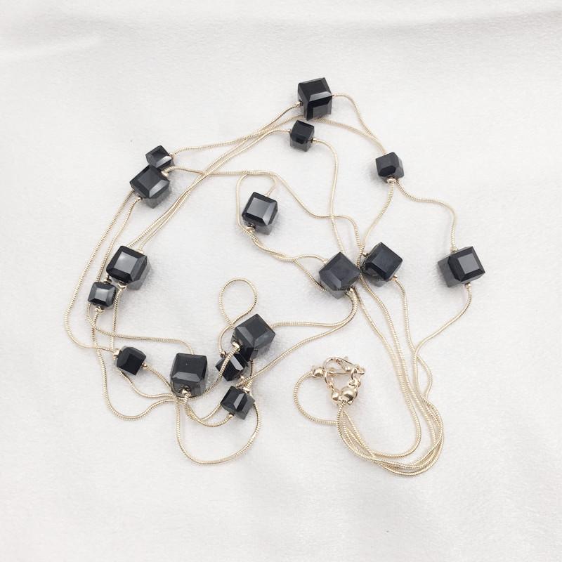 1PC Korean Style Fashion Double Layered Square Crystal Necklace Long Decorative Necklace Accessories Women's Personalized Accessories