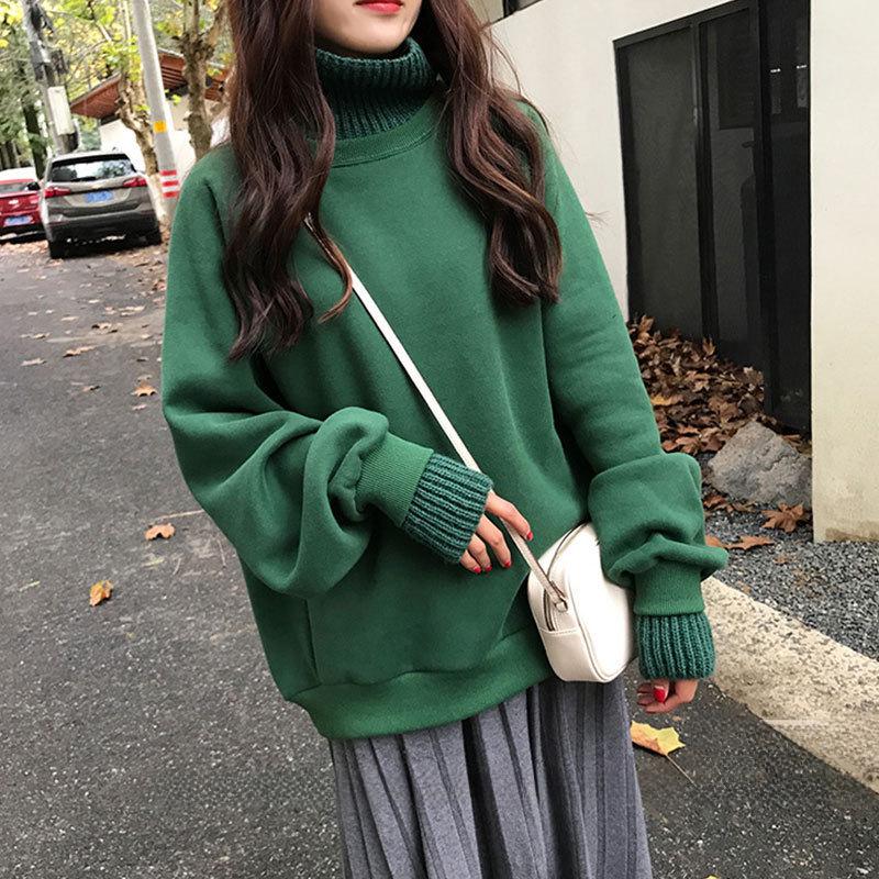 Korean Style Plush High-Collar Sweater Jacket for Women: Trendy, Loose, Two-Piece Design for Autumn and Winter.