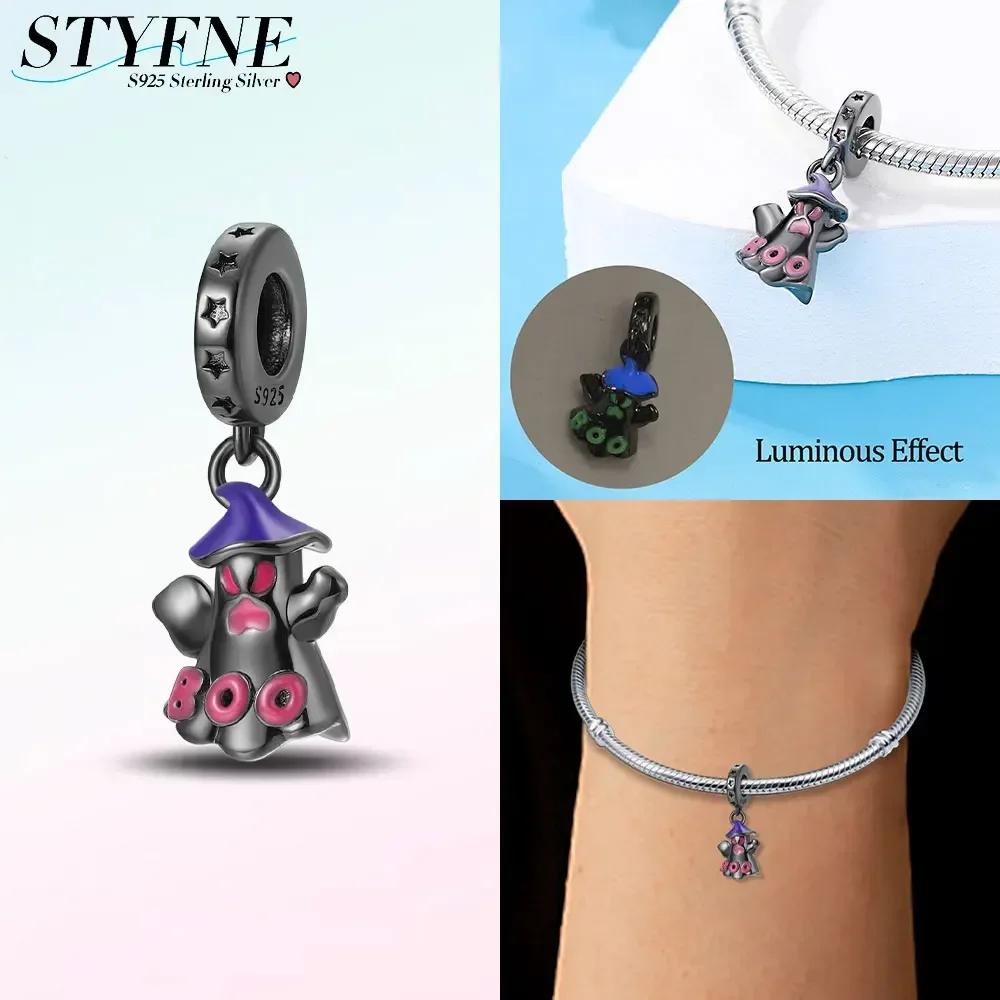 Halloween Luminous White Horror Ghost Dark Devil Charm Beadcopperfit Original Brand Bracelet Jewelry Gift
