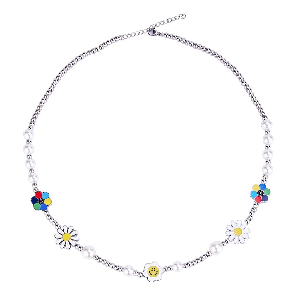 

Necklace for White Smile Cute Flower Birthday Accessory [Rockyu] Men, Pearl, Chrysanthemum, Necklace, Pendant, Titanium, Hypoallergenic, Gift,
