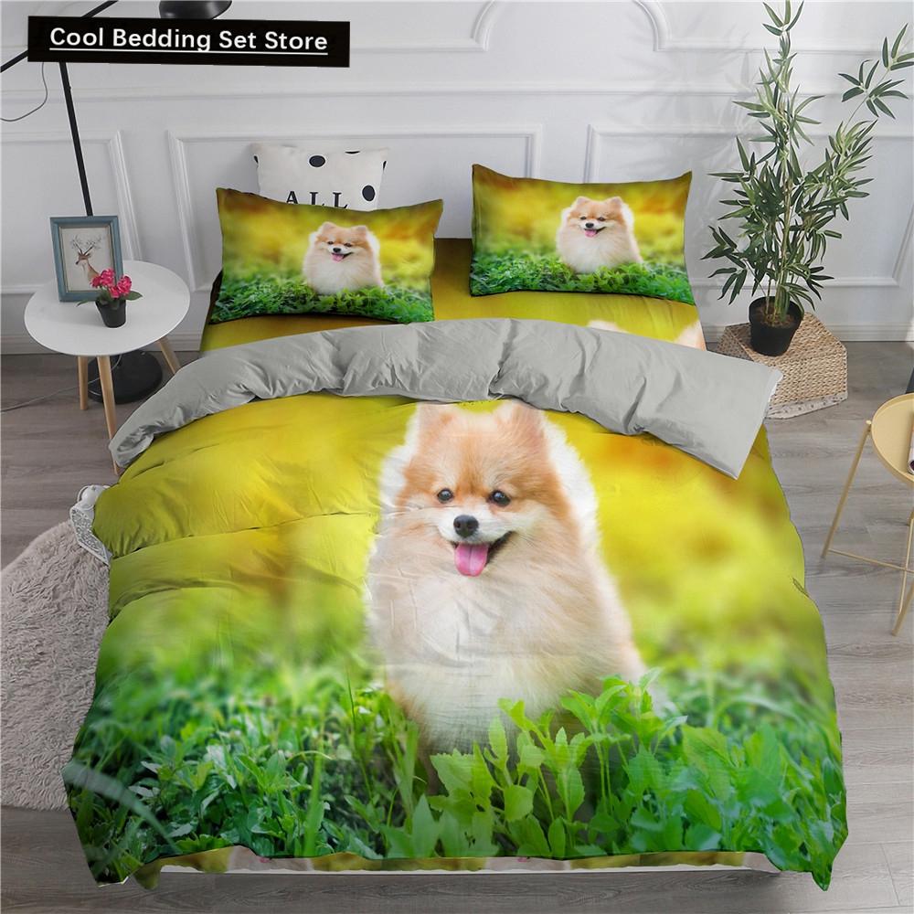 Potah na peřinu s motivem pomeraniana, psa, krále a královny, štěněte, sada ložního prádla pro teenagery a dospělé, domácí mazlíčky, zvířata, barevná obloha, 2/3dílná polyesterová prošívaná deka