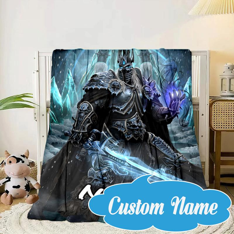 Custom Name Dark Kingdom's Rise Warcraft Blanket Bed Sofa Blanket Flannel Blanket for Camping, Hiking, Picnic Essentials,gift for Fan Family
