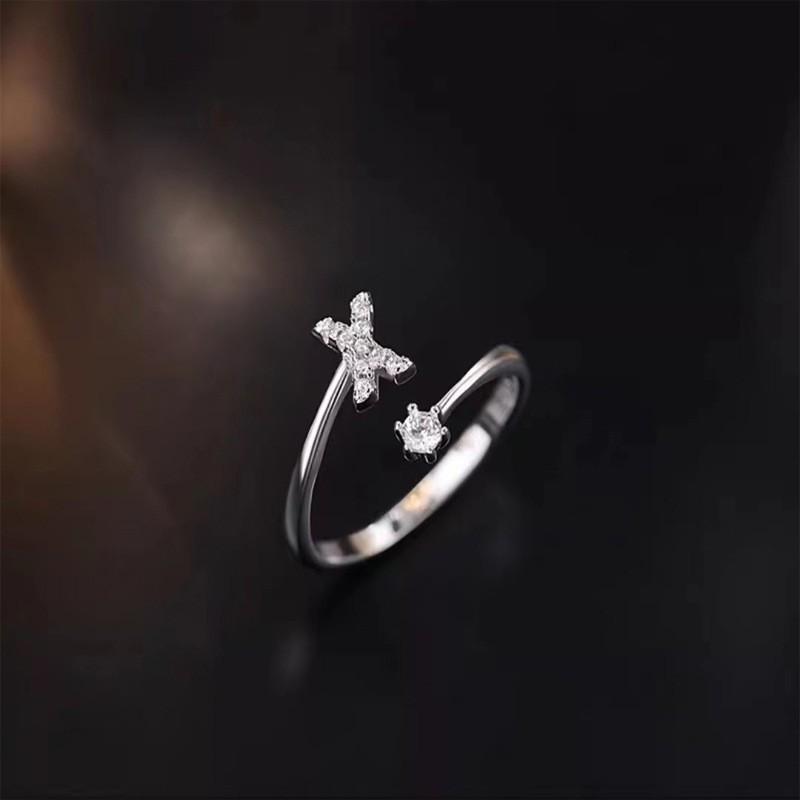 Sterling Adjustable Letter Zircon Ring Women Minimalist Fashion Jewelry Alphabet Initial